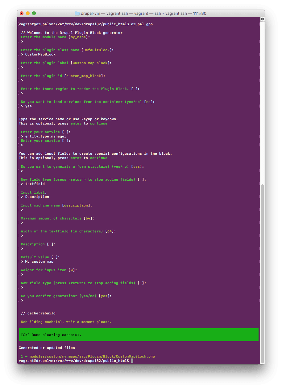 Drupal Console generate Plugin Block