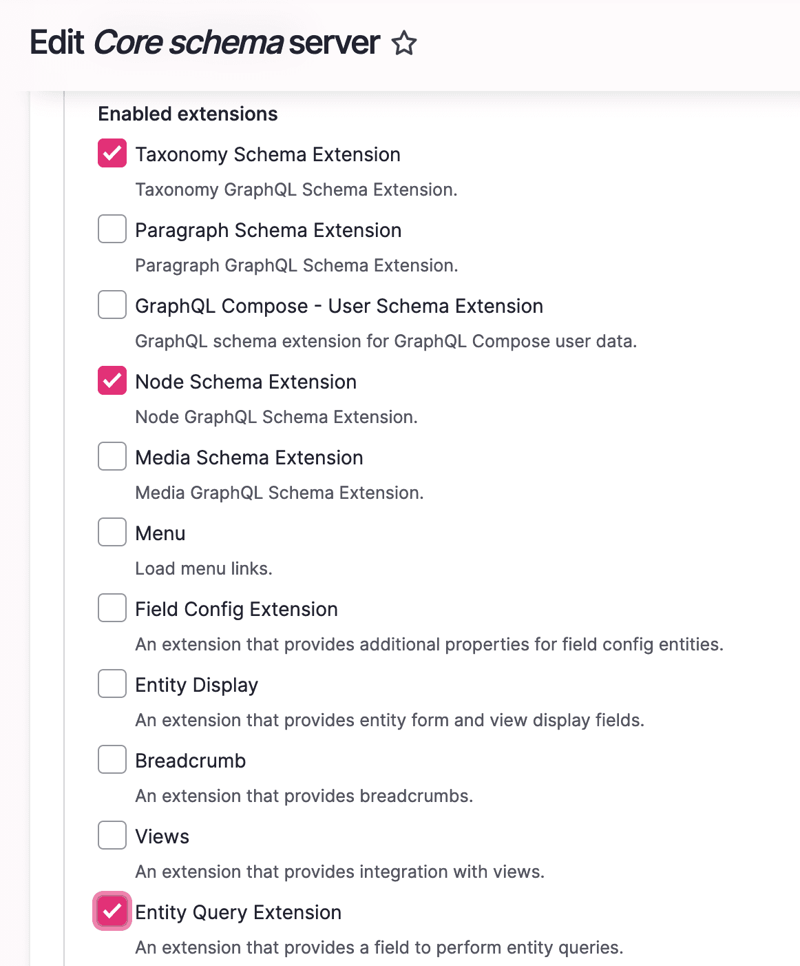 GraphQL core schema configuration UI