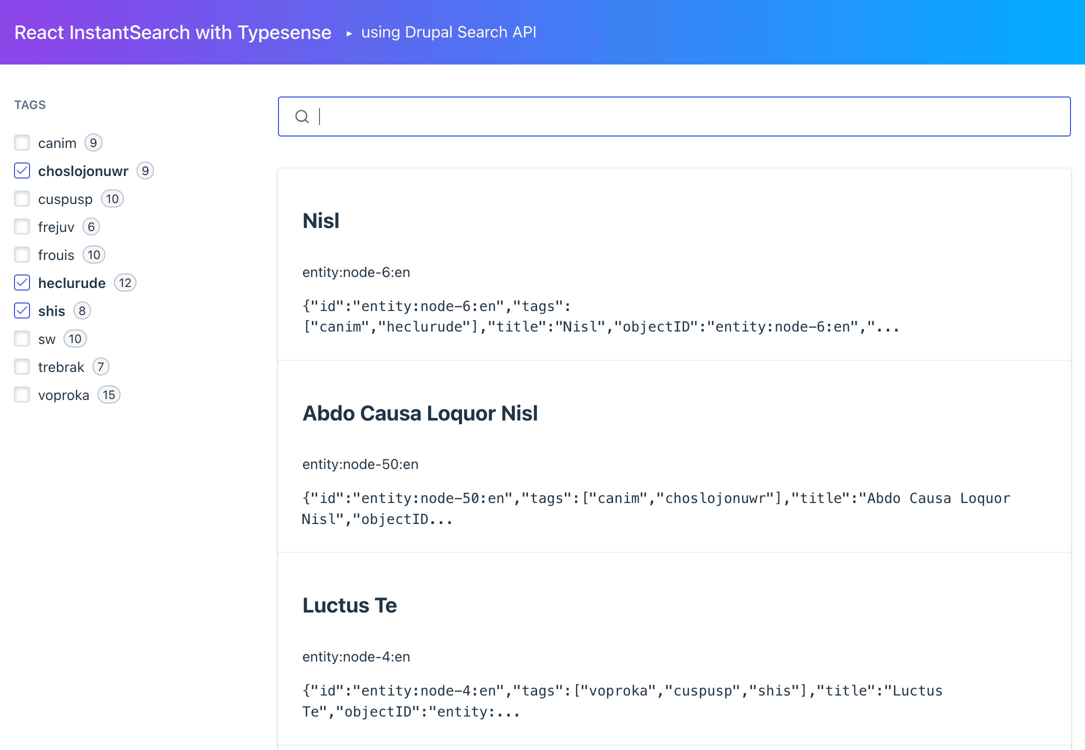 Typesense search results with InstantSearch